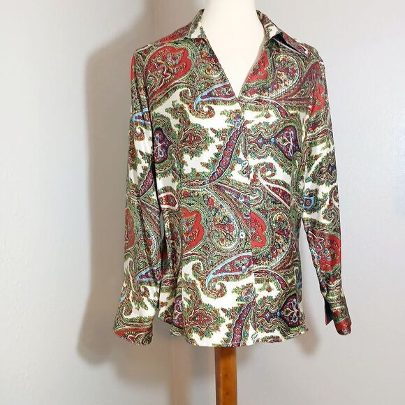 Talbots Silk Paisley Button Down Shirt Size 14P - Picture 1 of 11